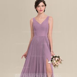A-Line Vneck Floor-Length Chiffon Bridesmaid Dress